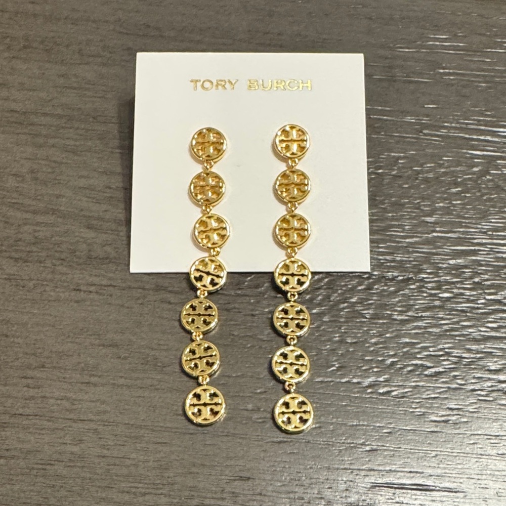 NEW-Tory Burch Gold Logo Drop Earrings